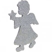 Itens Dispersão decoração de anjo de Natal glitter prateado H8cm 24uds