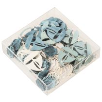 Itens Peças de dispersão Decoração de madeira Concha Barco Azul Branco 2,5/4cm 72 unidades