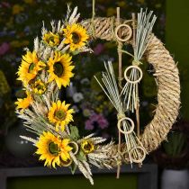 Coroa de palha trançada Ø54cm Coroa decorativa rústica em anel de madeira