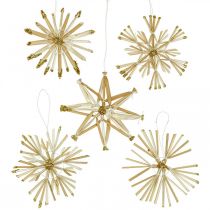 Conjunto de estrelas de palha com brilho dourado decorações de Natal Ø8cm 24 unidades