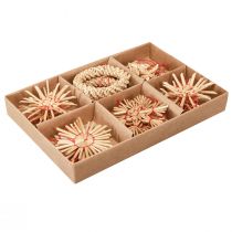 Itens Estrelas de palha decorações para árvores de Natal palha vermelho natural Ø4-6cm 17 unidades