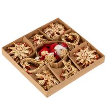 Itens Conjunto de enfeites de palha para árvore de Natal, figuras e estrelas de 6 cm, 30 peças
