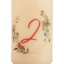 Itens Conjunto de 4 velas para coroa do Advento, cor creme, com motivo natalino, cores RAL. Fabricado na Alemanha. 130/70mm.