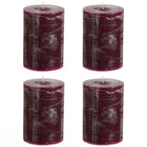 Itens Conjunto de 4 velas cilíndricas vermelho-bordô, 70x100mm, cor sólida, estilo rústico, longa duração.