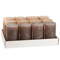 Itens Velas decorativas em formato de pilar, em três tons de marrom, cor sólida, 70x120mm, conjunto de 12 unidades para criar um ambiente aconchegante em casa.