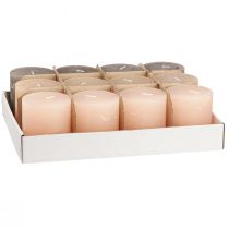 Itens Conjunto de 12 velas cilíndricas marrons, 70x80mm, tingidas por completo - Perfeitas para decoração, bem-estar e celebrações.