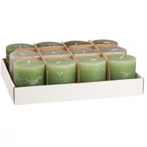 Itens Conjunto de velas de pilar, 3 tons de verde, tingidas por completo, velas decorativas para decoração de mesa e bem-estar, 70x80mm, 12 peças