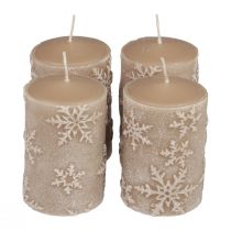 Velas pilar velas bege flocos de neve 100/65mm 4 unidades