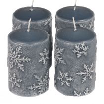 Velas pilares velas azuis flocos de neve 100/65mm 4 unidades