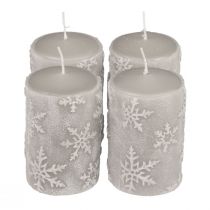 Velas pilares velas cinza flocos de neve 100/65mm 4 unidades