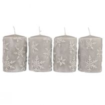 Velas pilares velas cinza flocos de neve 100/65mm 4 unidades
