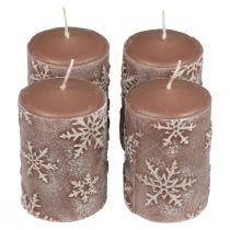 Itens Velas pilares velas rosa flocos de neve 100/65mm 4 unidades