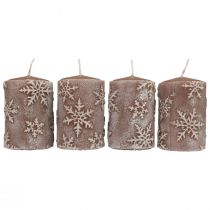 Velas pilares velas rosa flocos de neve 100/65mm 4 unidades