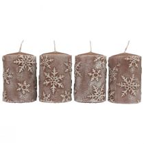 Itens Velas pilares velas rosa flocos de neve 100/65mm 4 unidades