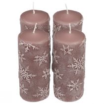 Velas pilares velas rosa flocos de neve 150/65mm 4 unidades