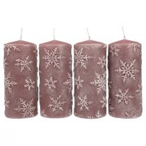 Velas pilares velas rosa flocos de neve 150/65mm 4 unidades