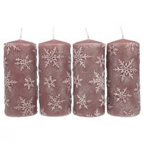 Itens Velas pilares velas rosa flocos de neve 150/65mm 4 unidades