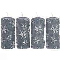 Velas pilares velas azuis flocos de neve 150/65mm 4 unidades
