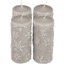 Itens Velas pilares velas cinza flocos de neve 150/65mm 4 unidades