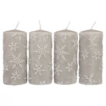 Velas pilares velas cinza flocos de neve 150/65mm 4 unidades