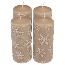 Itens Velas pilares velas bege flocos de neve 150/65mm 4 unidades