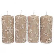 Velas pilares velas bege flocos de neve 150/65mm 4 unidades