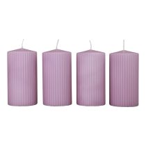 Velas pilares decoração de velas lilás com ranhuras 70/130mm 4 unidades