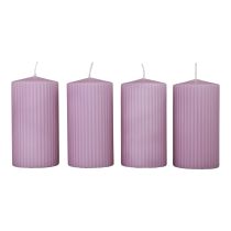 Itens Velas pilares decoração de velas lilás com ranhuras 70/130mm 4 unidades