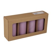 Itens Conjunto de 4 velas cilíndricas decorativas com ranhuras, 70/130 mm, na cor lilás, para decoração de mesas, coroas do Advento e arranjos de primavera.