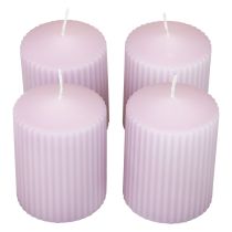 Velas pilares decoração de velas lilás com ranhuras 70/90mm 4 unidades