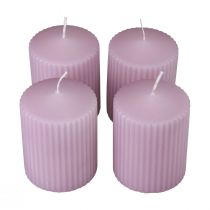 Itens Velas pilares decoração de velas lilás com ranhuras 70/90mm 4 unidades