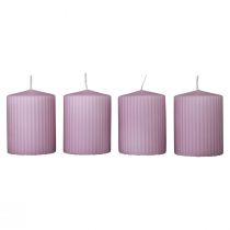 Itens Velas pilares decoração de velas lilás com ranhuras 70/90mm 4 unidades