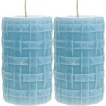 Padrão de cesta de velas de cera, velas em forma de coluna, velas Azul claro rústico 110/65 2 unidades