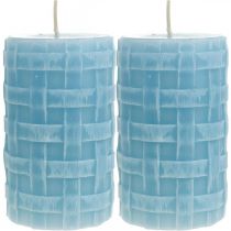 Itens Padrão de cesta de velas de cera, velas em forma de coluna, velas Azul claro rústico 110/65 2 unidades