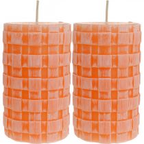 Itens Velas de pilar rústicas laranja com padrão de trama de cestaria 110/65 – Pacote com 2 velas de cera premium, autoextinguíveis