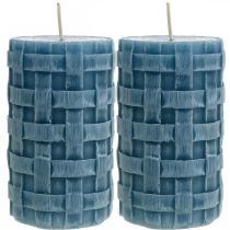 Velas pilares azuis, velas de cera Rústicas, velas com padrão trançado 110/65 2 unidades