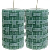Velas com padrão trançado, velas pilares verdes rústicos, decoração de velas 110/65 2 unidades