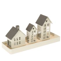 Itens Conjunto de Farol com Três Casinhas de Metal em Bandeja 35cm (1 unidade)