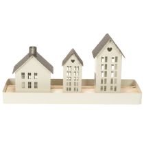 Itens Conjunto de Farol com Três Casinhas de Metal em Bandeja 35cm (1 unidade)