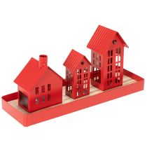 Itens Conjunto de 1 porta-velas de metal vermelho com bandeja, 35 cm, 1 unidade.