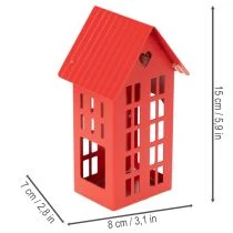 Itens Conjunto de 1 porta-velas de metal vermelho com bandeja, 35 cm, 1 unidade.