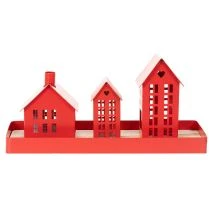 Itens Conjunto de 1 porta-velas de metal vermelho com bandeja, 35 cm, 1 unidade.