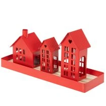 Itens Conjunto de 1 porta-velas de metal vermelho com bandeja, 35 cm, 1 unidade.