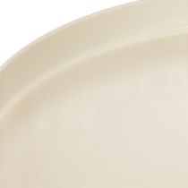 Itens Bandeja decorativa redonda na cor creme, 30 cm, com suporte para decoração de mesa.