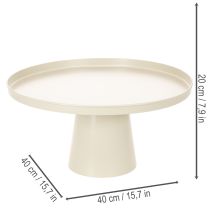 Itens Prato decorativo redondo bege com base de 40 cm de altura.
