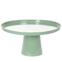 Itens Mesa decorativa redonda de metal verde, com 40 cm de diâmetro e borda alta.