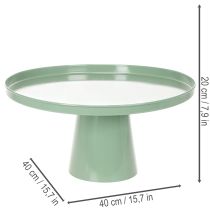 Itens Mesa decorativa redonda de metal verde, com 40 cm de diâmetro e borda alta.