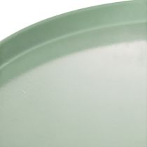 Itens Mesa decorativa redonda de metal verde, com 40 cm de diâmetro e borda alta.