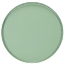 Itens Mesa decorativa redonda de metal verde, com 40 cm de diâmetro e borda alta.