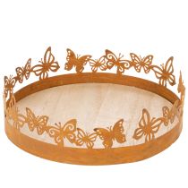 Itens Bandeja com borboletas, primavera, decoração de mesa, decoração em metal, acabamento enferrujado, Ø20cm A6,5cm